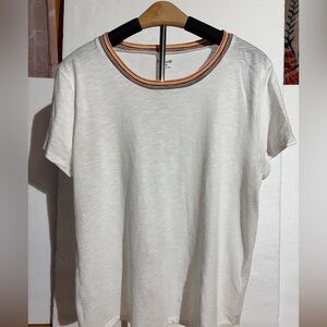 Madewell Cream Tee with Rainbow Trim